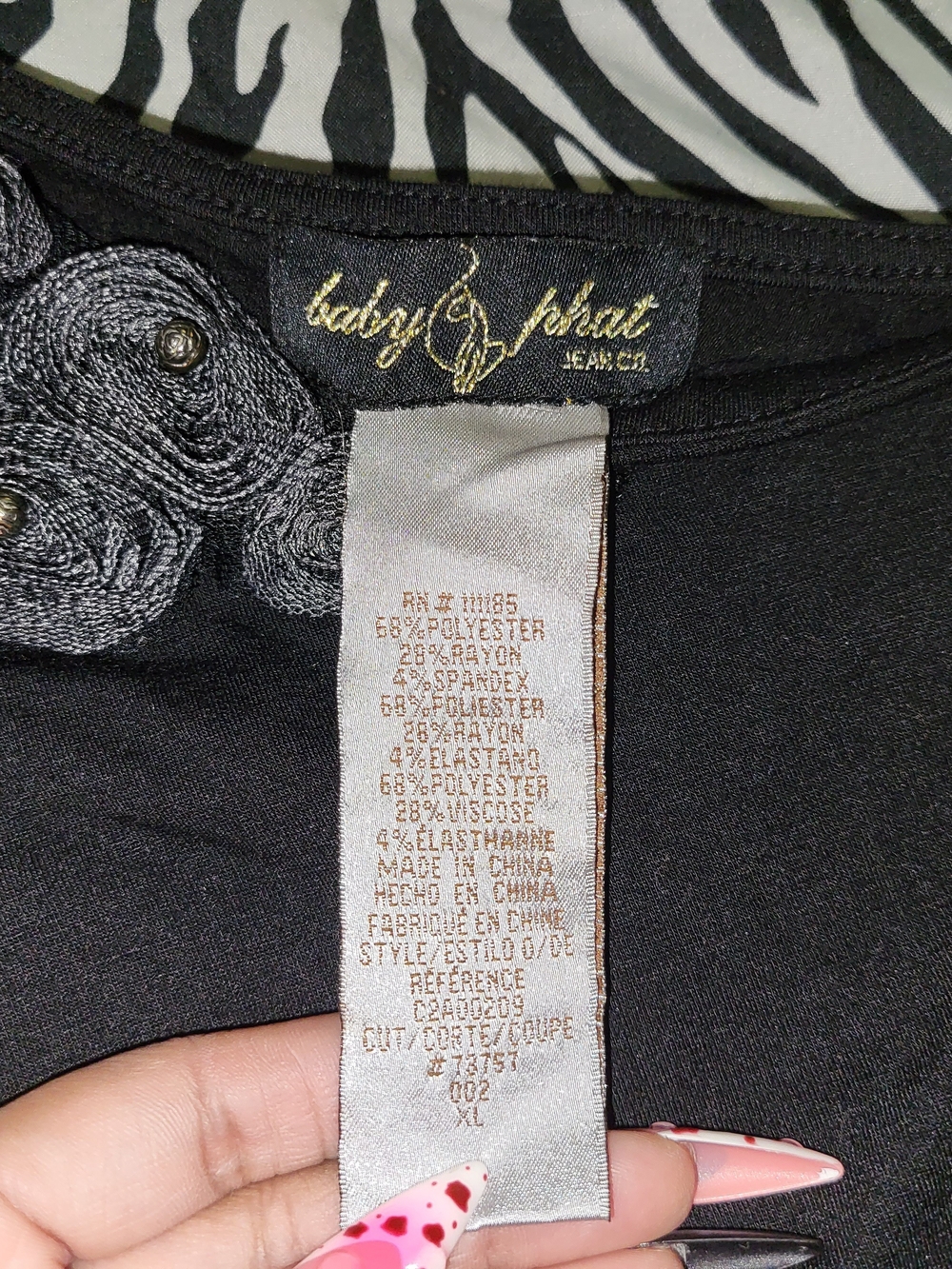 Baby Phat Black Floral Applique Tunic Top